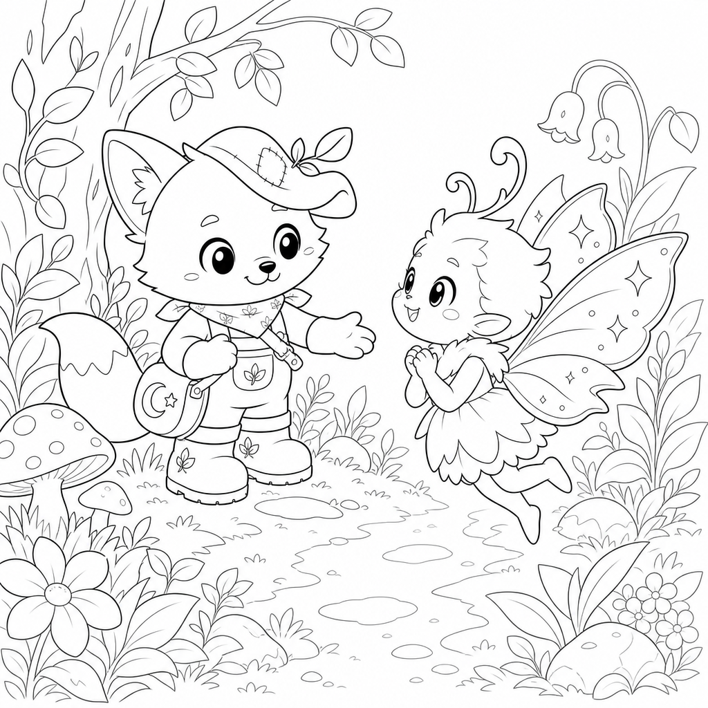 @milo meeting a whimsical creature with sparkling wings.