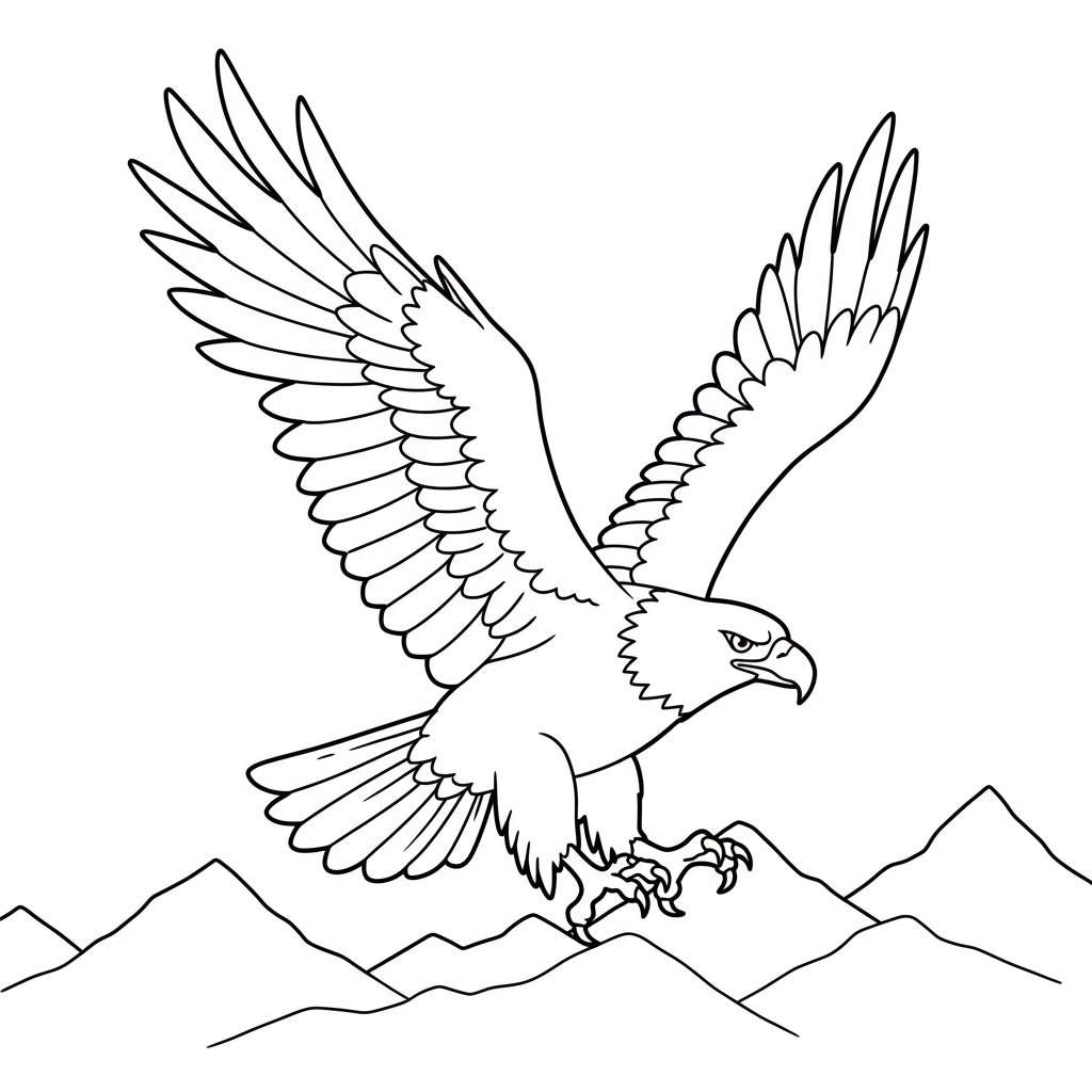 A majestic eagle soaring high in the sky with mountains below.