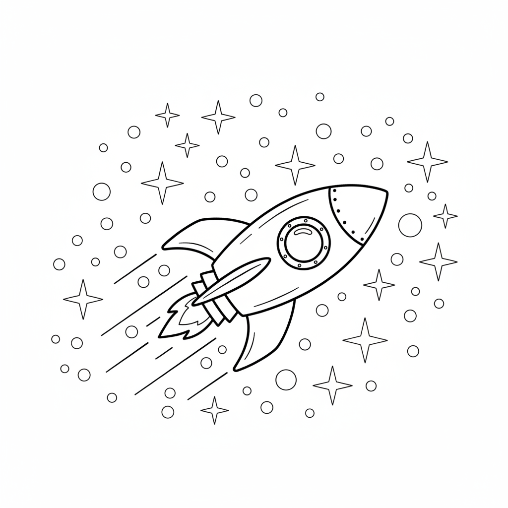 A sleek spaceship zooming through a field of twinkling stars.