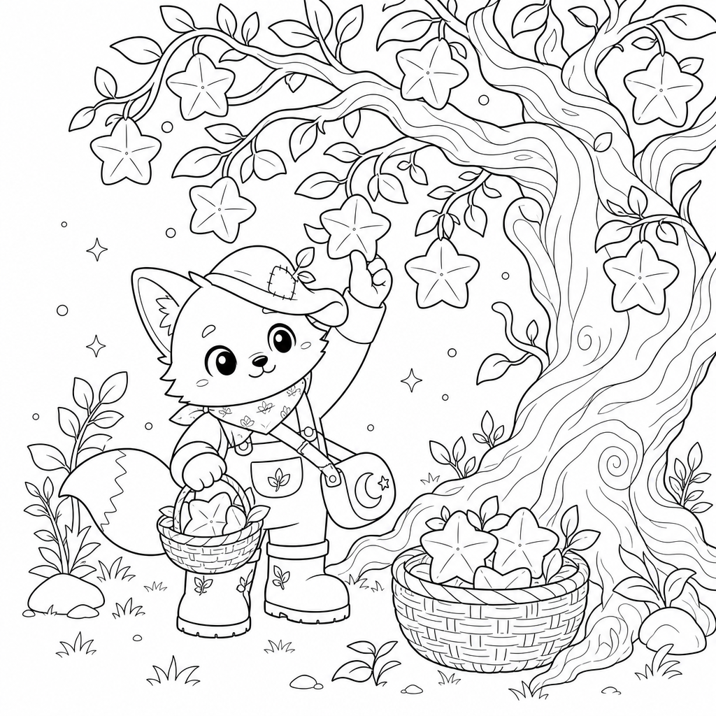 @milo harvesting star-shaped fruits from a cosmic tree.