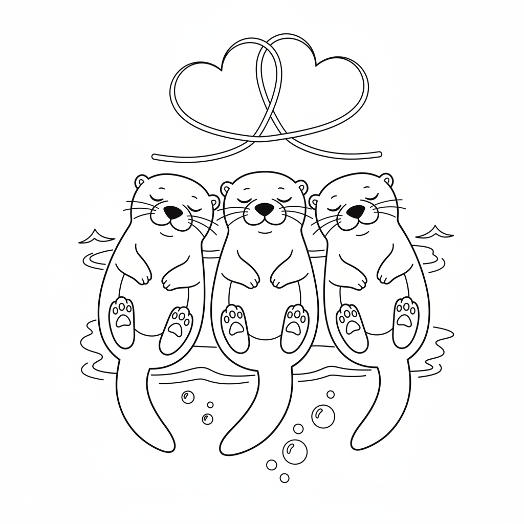 Otters floating on their backs holding hands