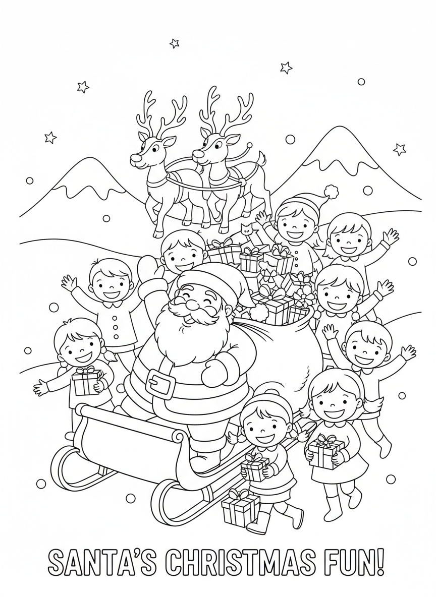 Santa Claus rodeado de niños