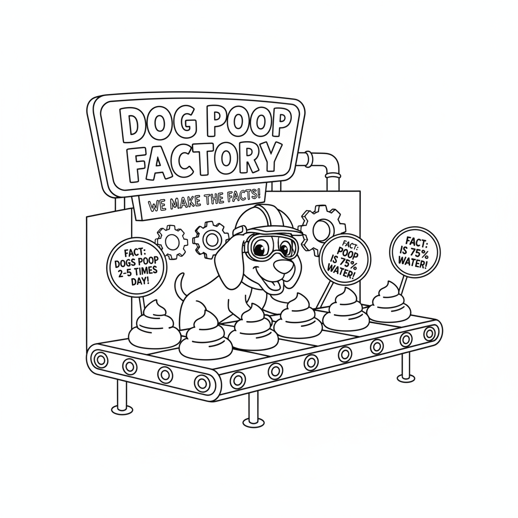 a dog working at a poop factery