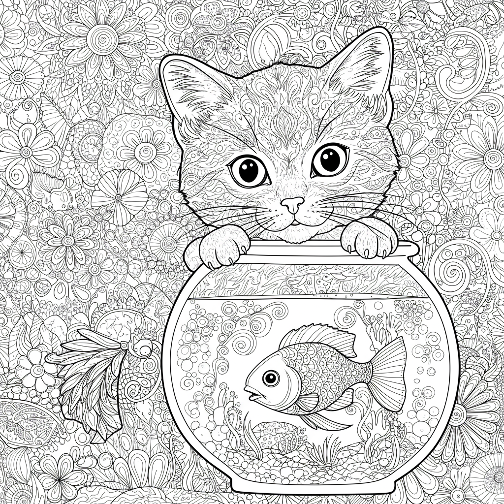 A curious little kitten peeking over the edge of a fishbowl.