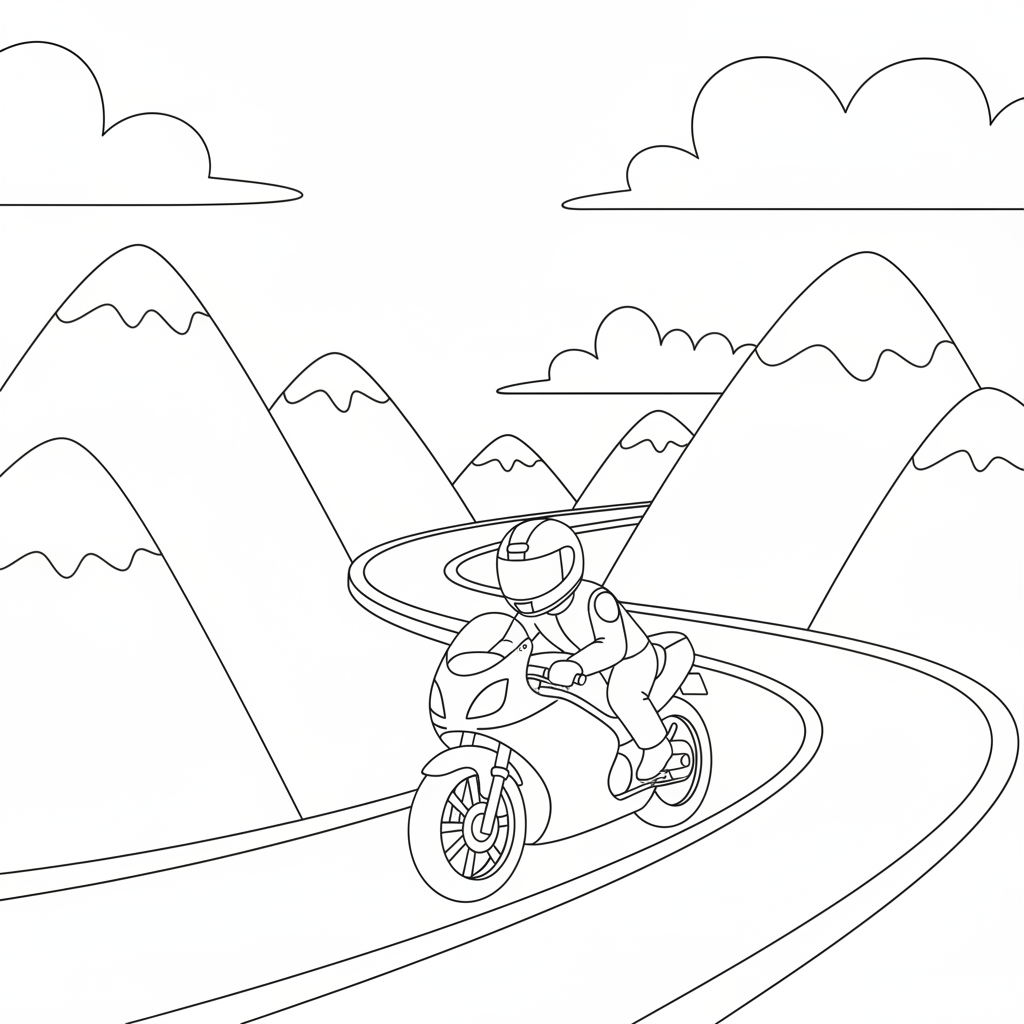 A rider wearing a helmet zooming down a winding mountain road.