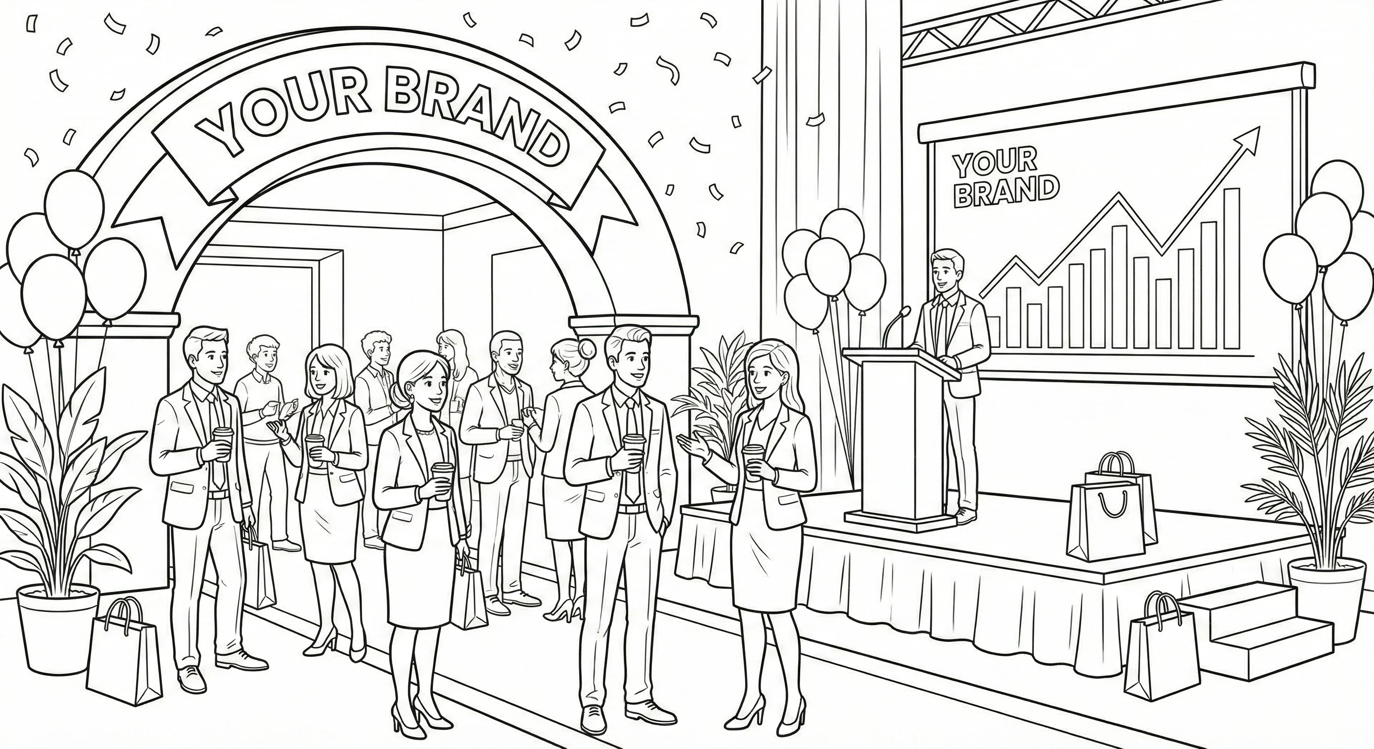 Branded corporate coloring book at trade show booth