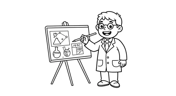 Teacher presenting subject-specific coloring resources on a whiteboard