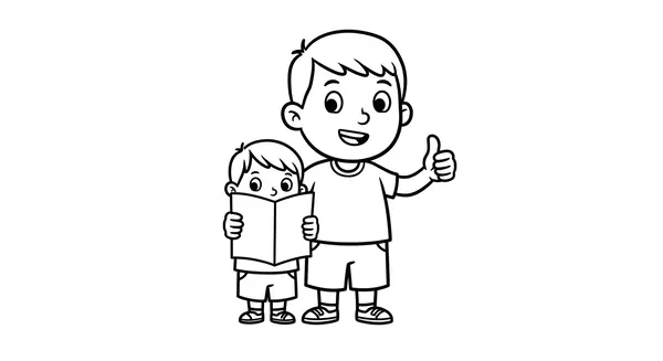 Happy Parent doing a Thumbs Up next to a child coloring