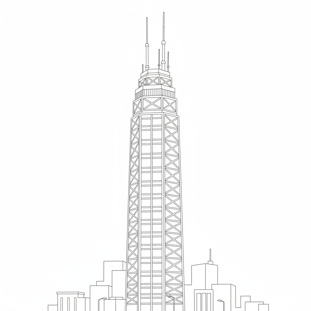 A tall skyscraper with a shiny glass exterior and antennas on top.