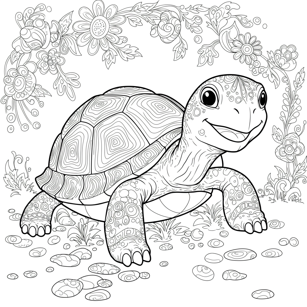 A happy turtle peeking out from its shell with a big smile.