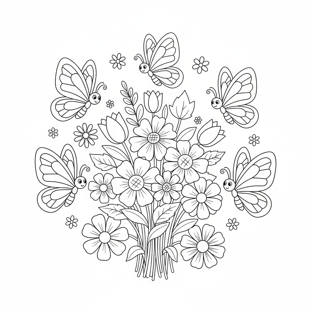 Cute Butterflies dancing around a bouquet of flowers