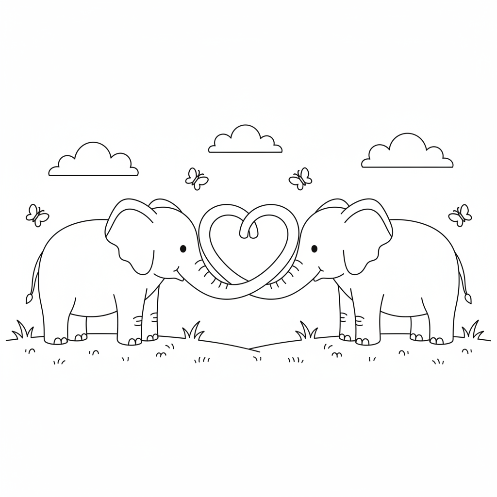 Elephants with trunks intertwined forming a heart