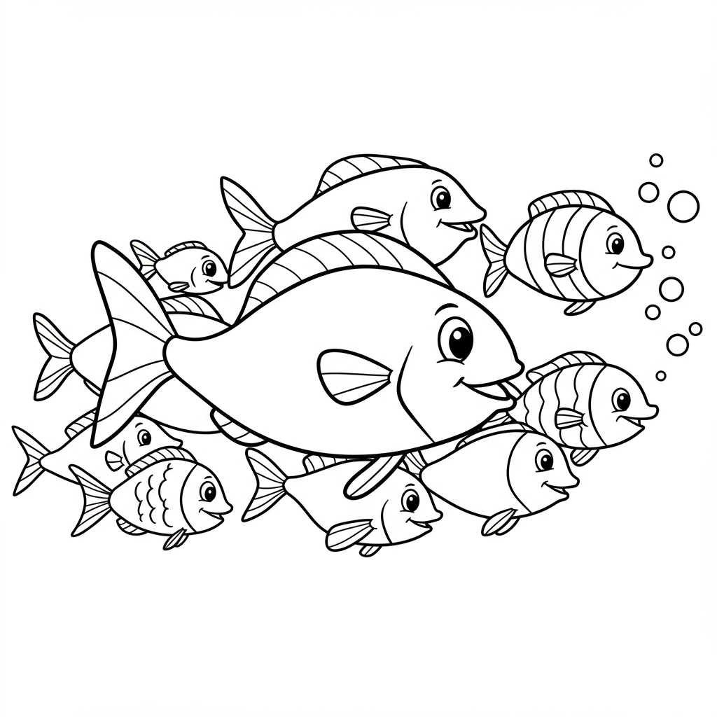 A cheerful school of fish swimming together in the ocean.