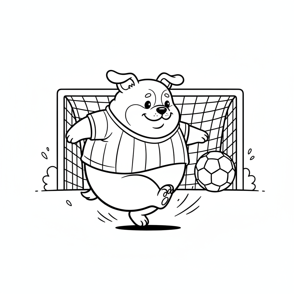 a fat dog playing soccer