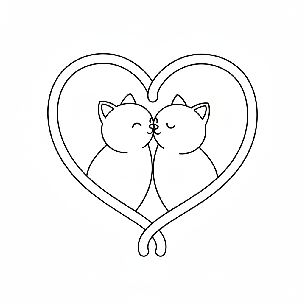 Two cats nuzzling with tails forming a heart