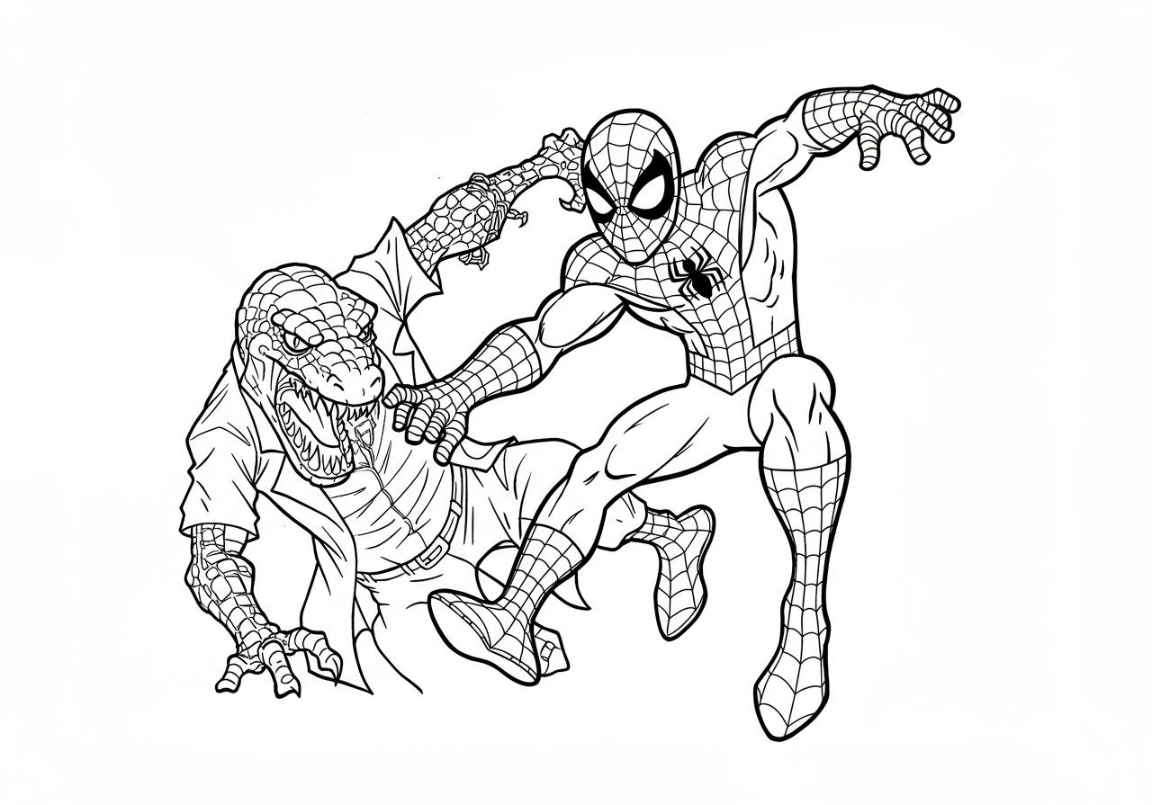 Spiderman fighting the villain Lizard