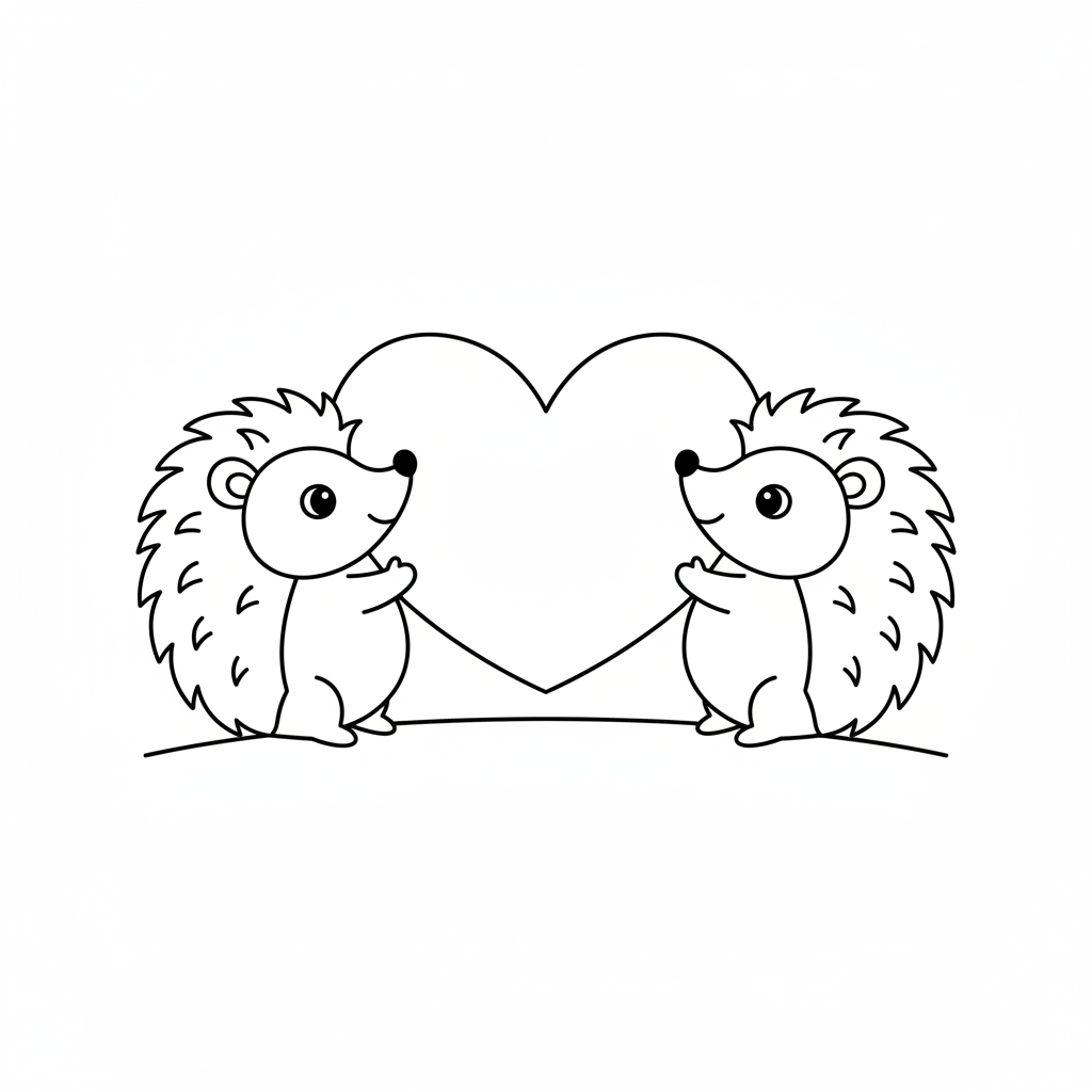 Two hedgehogs carefully holding a heart between them